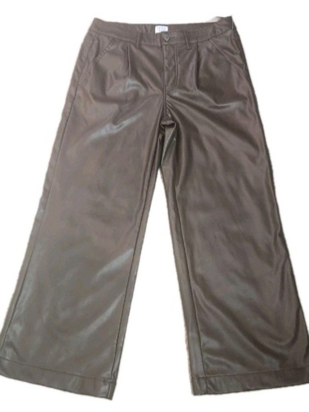 Time And Tru Faux Leather High Rise Wide Leg Trousers Pants Size 14 Brown NWT